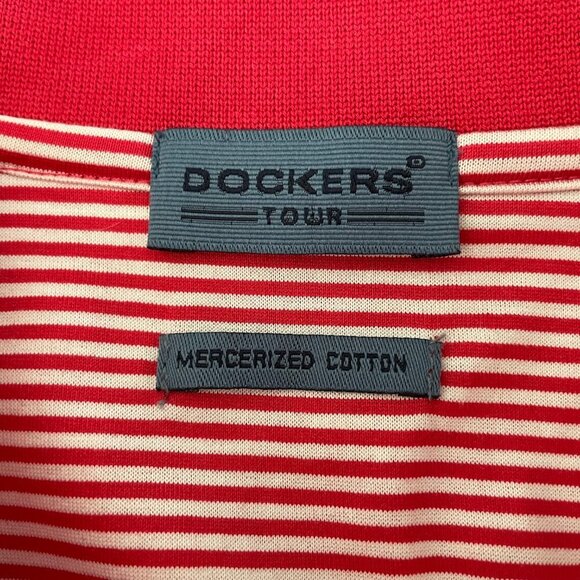 Dockers Tour Athletic SS Striped 3 Button Cotton Polo Shirt Red White Sz S NWOT - Picture 8 of 11